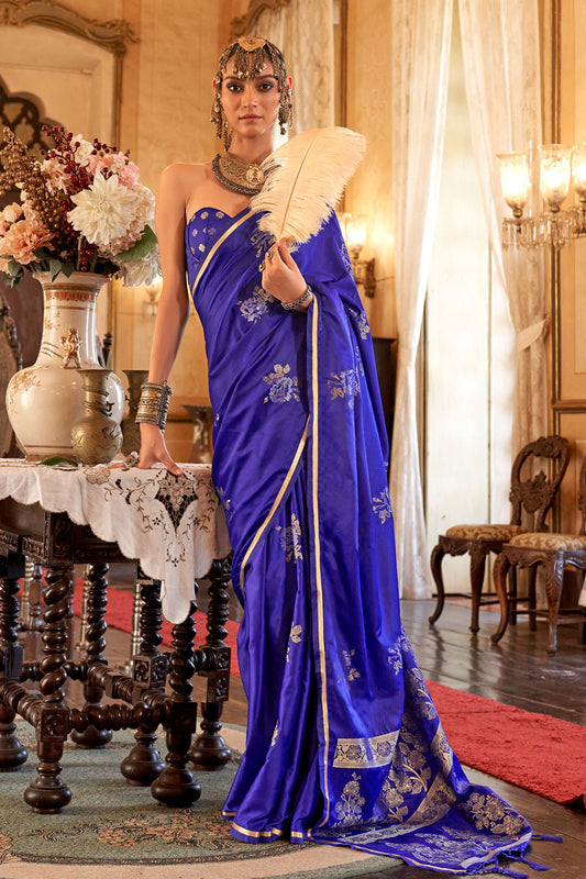 Voilet Satin Weave Saree With Brocade Blouse