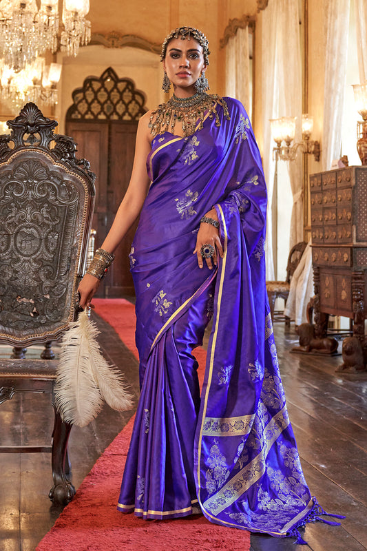 Purple Satin Weave Saree With Brocade Blouse