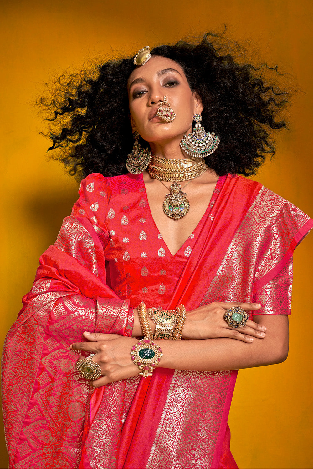 Pink Banarasi Saree With Pallu And Blouse