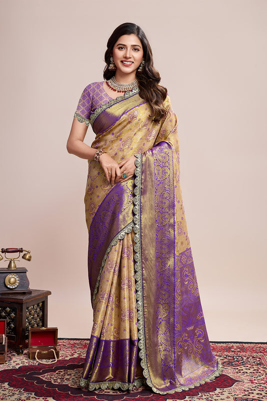 Gold Wine All Over Zari Saree With Rich Pallu