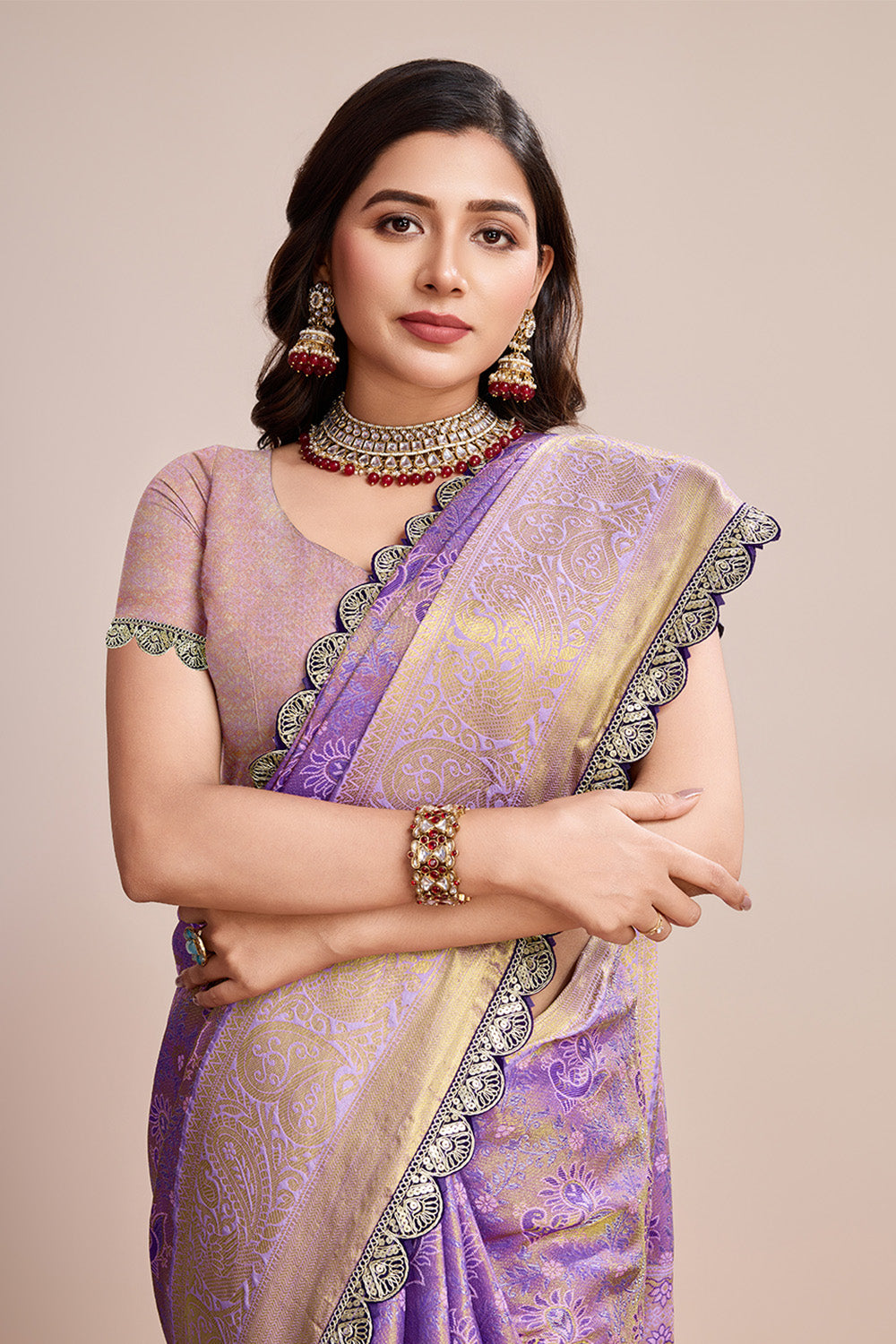 Purple All Over Zari Saree Weaved With Rich Pallu