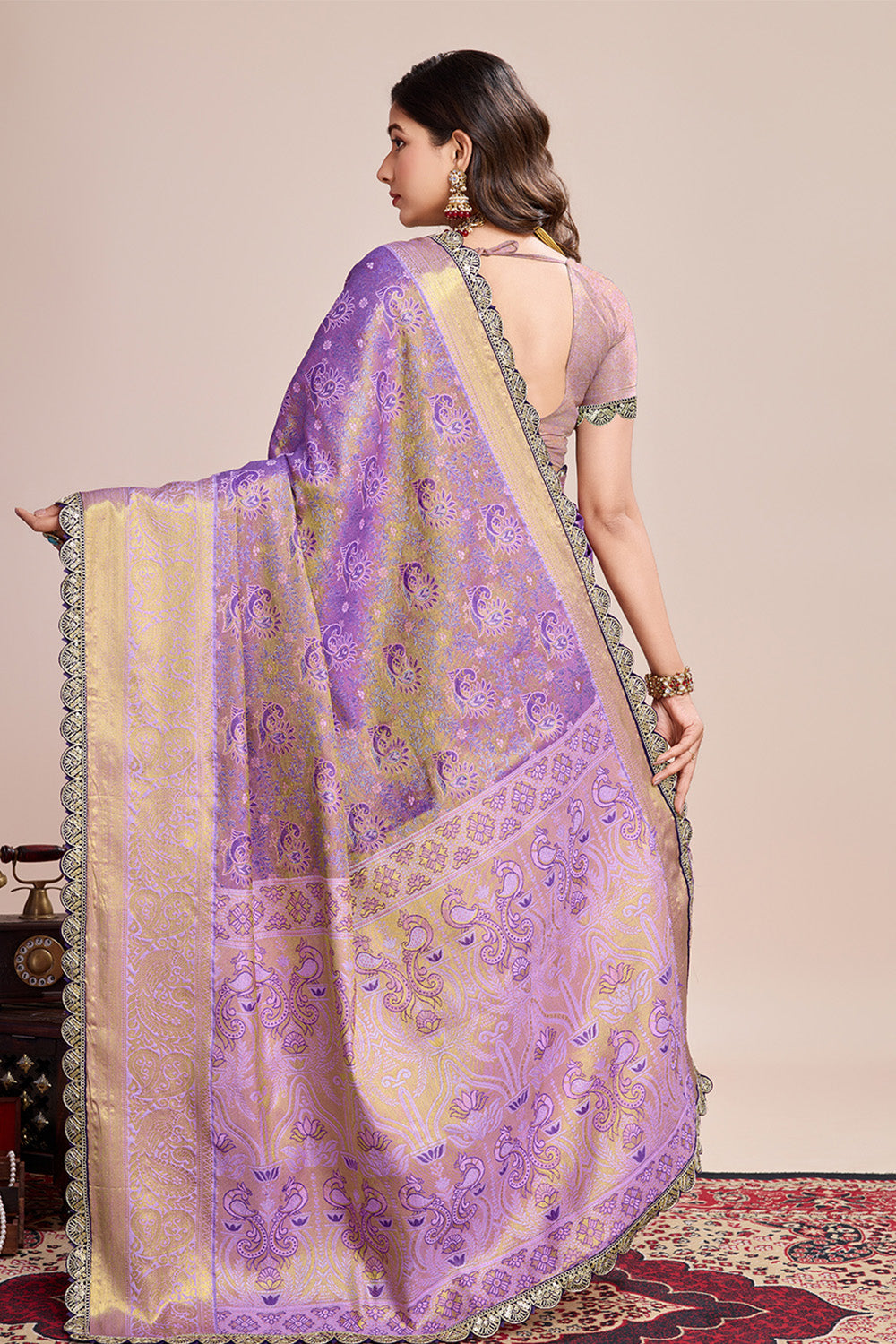 Purple All Over Zari Saree Weaved With Rich Pallu