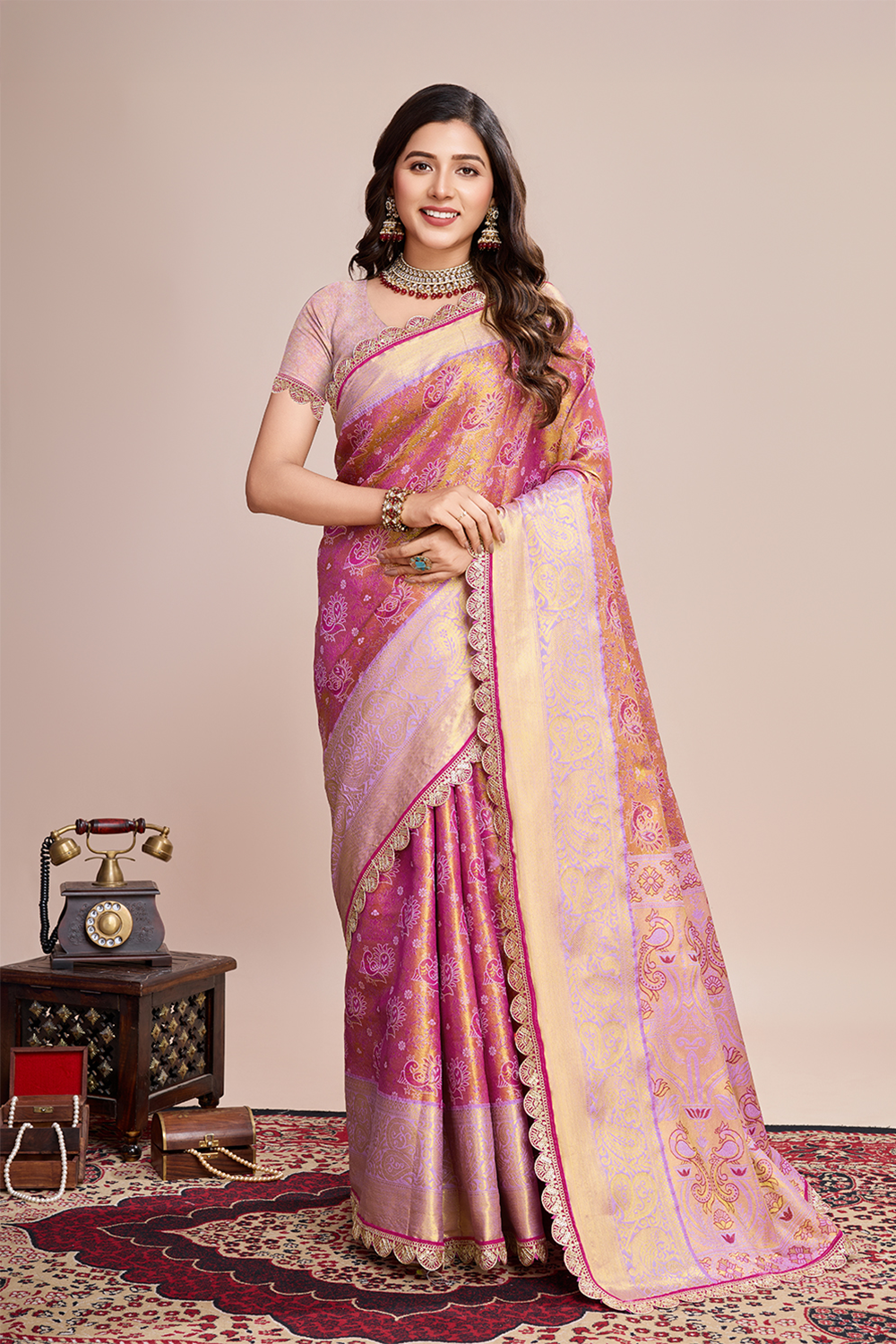 Pink All Over Zari Saree With Rich Pallu