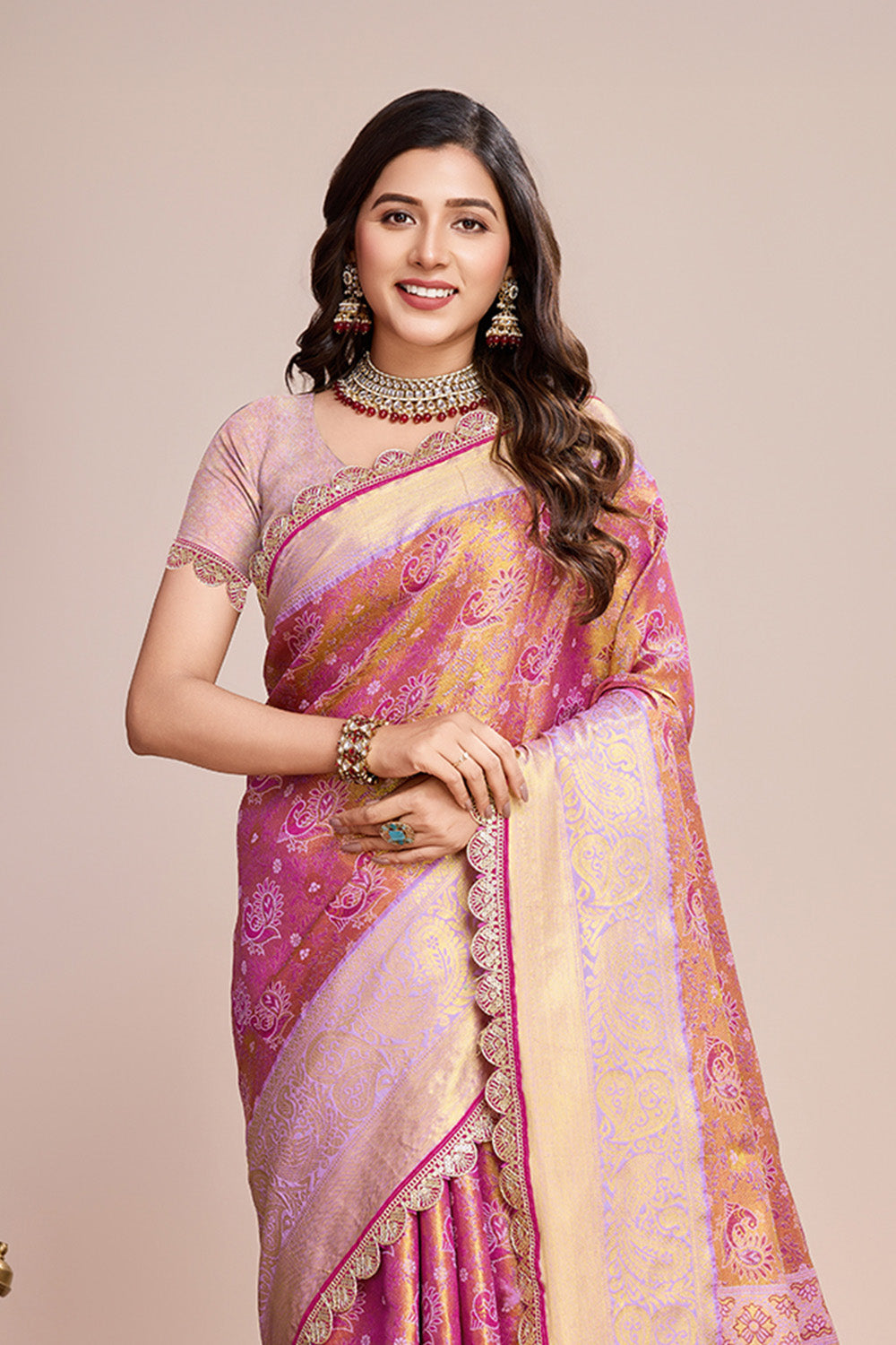 Pink All Over Zari Saree With Rich Pallu