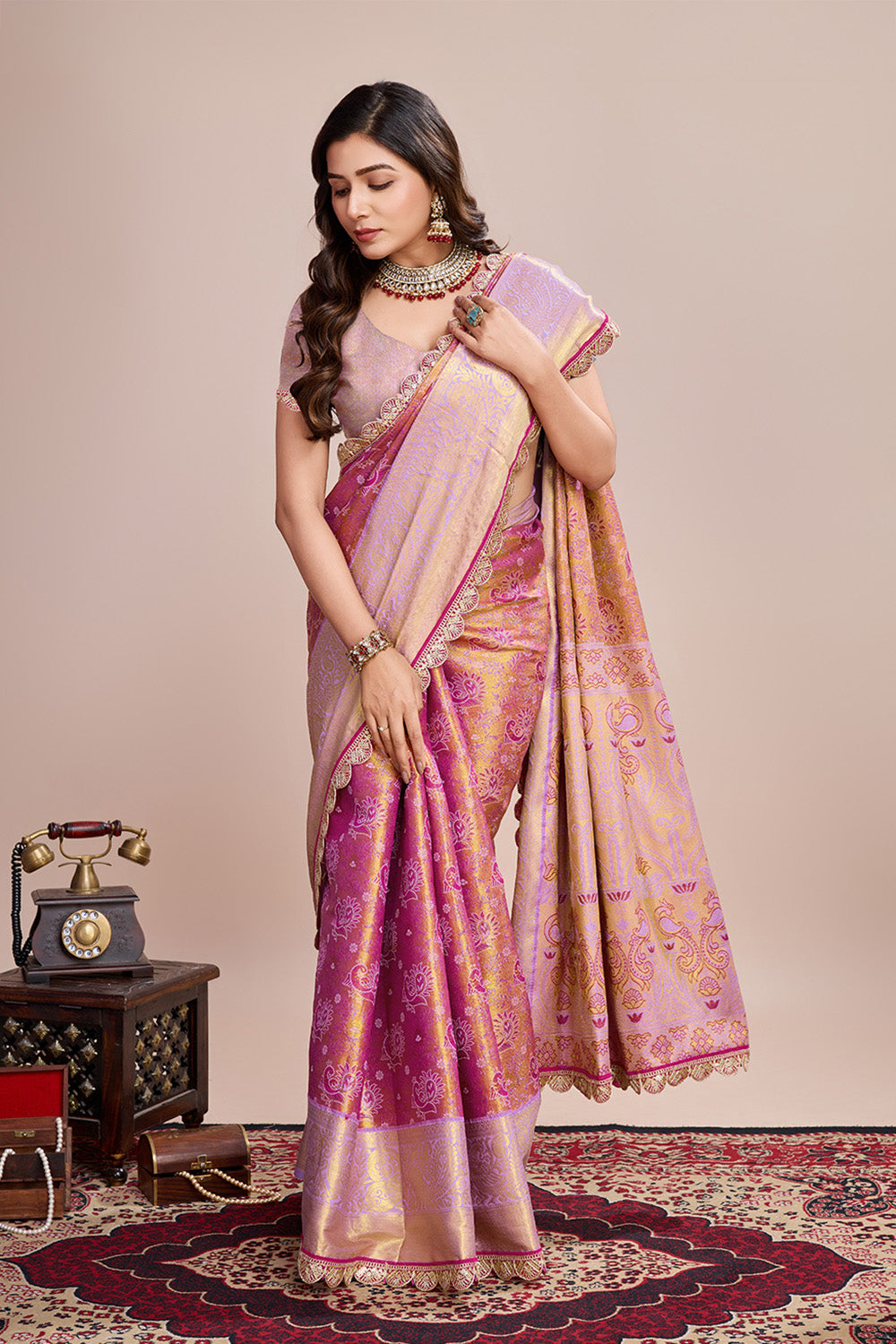 Pink All Over Zari Saree With Rich Pallu