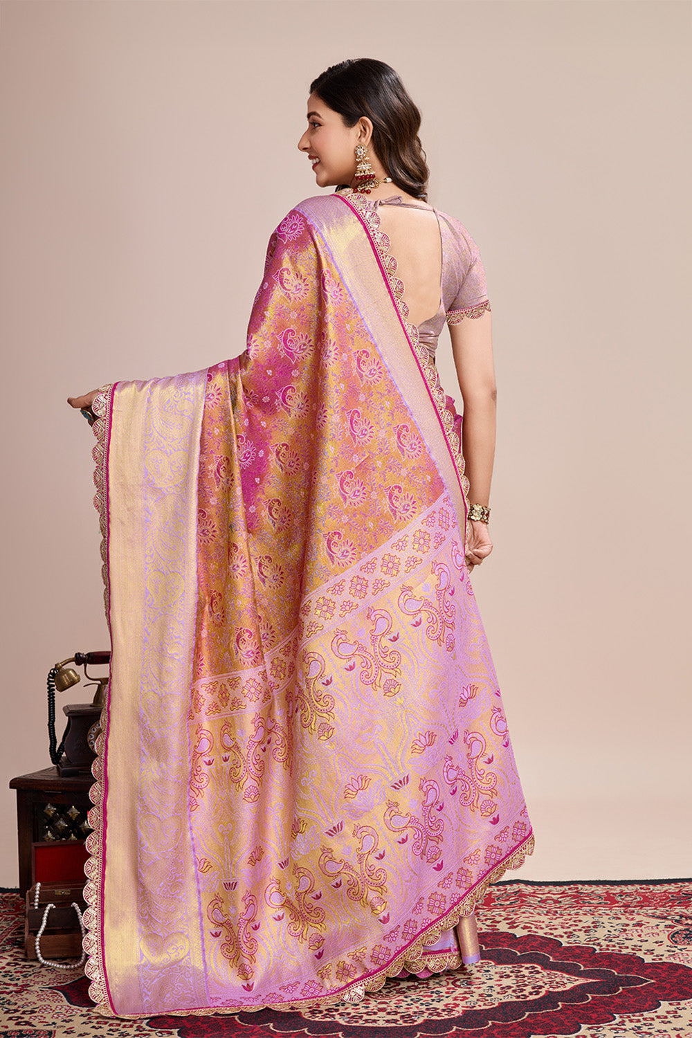 Pink All Over Zari Saree With Rich Pallu