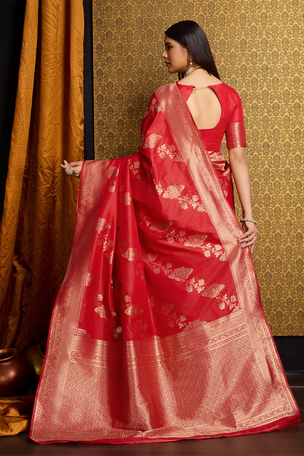 Red Banarasi Sari with floral design