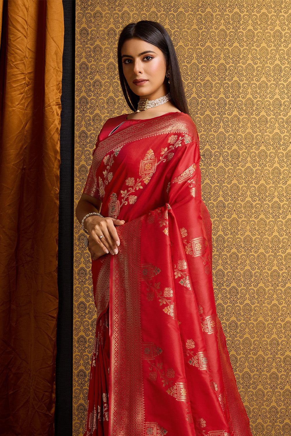 Red Banarasi Sari with floral design