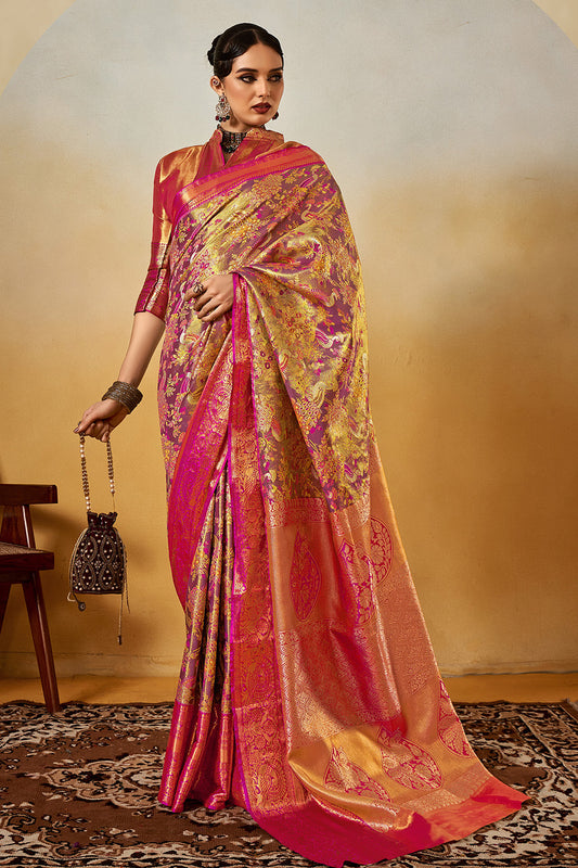 Golden Dual Tone Jaquard Saree With Blouse