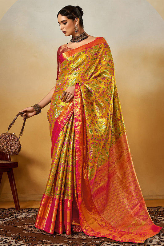 Golden Dual Tone Jaquard Saree With Blouse
