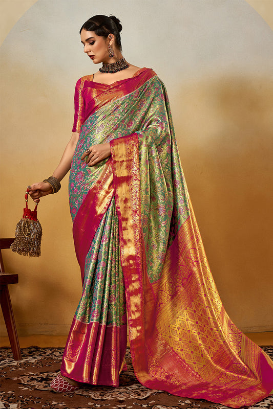 Green Dual Tone Jaquard Saree With Blouse