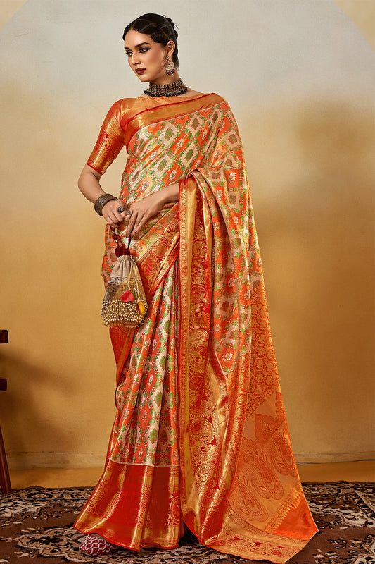 Golden Orange Dual Tone Jaquard Saree With Blouse