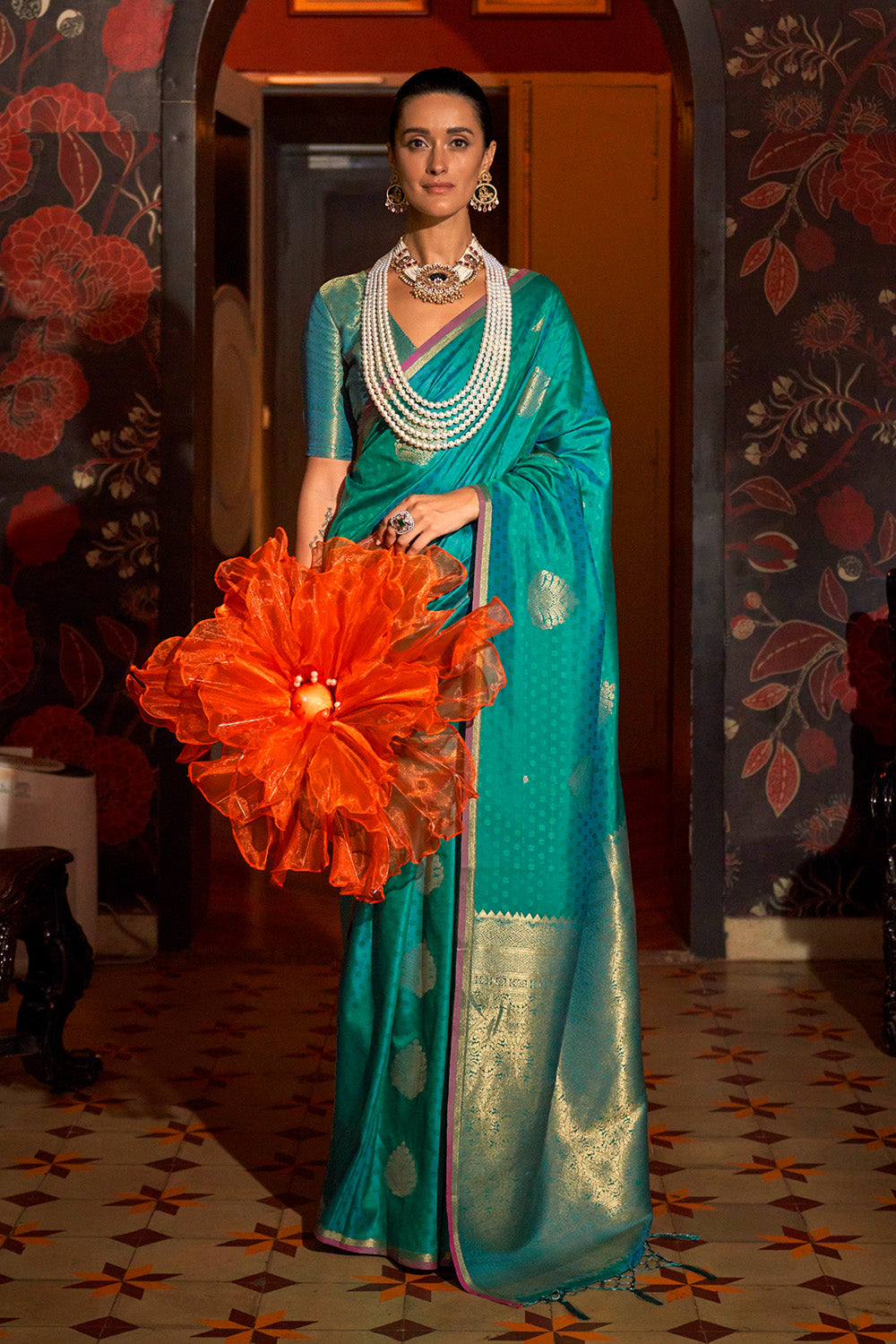 Sea Green Banarasi Saree With Brocade Blouse