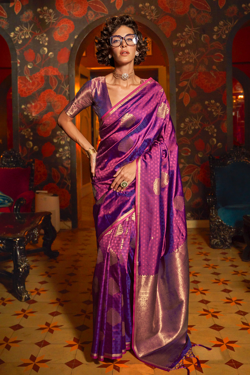 Royal Purple Banarasi Saree With Brocade Blouse