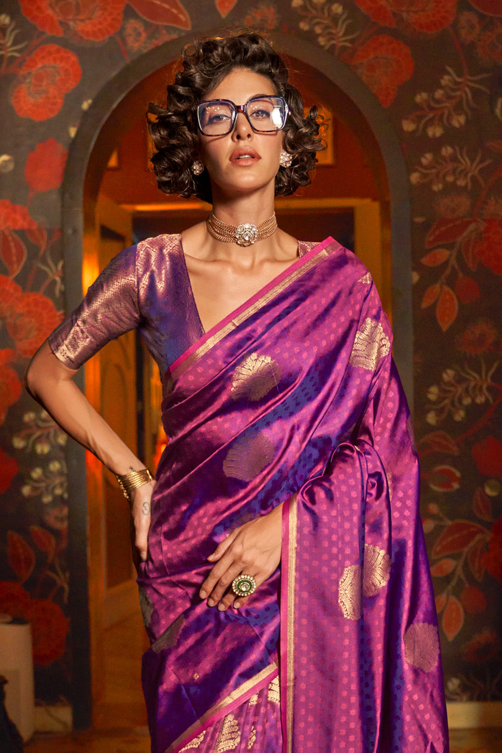 Royal Purple Banarasi Saree With Brocade Blouse