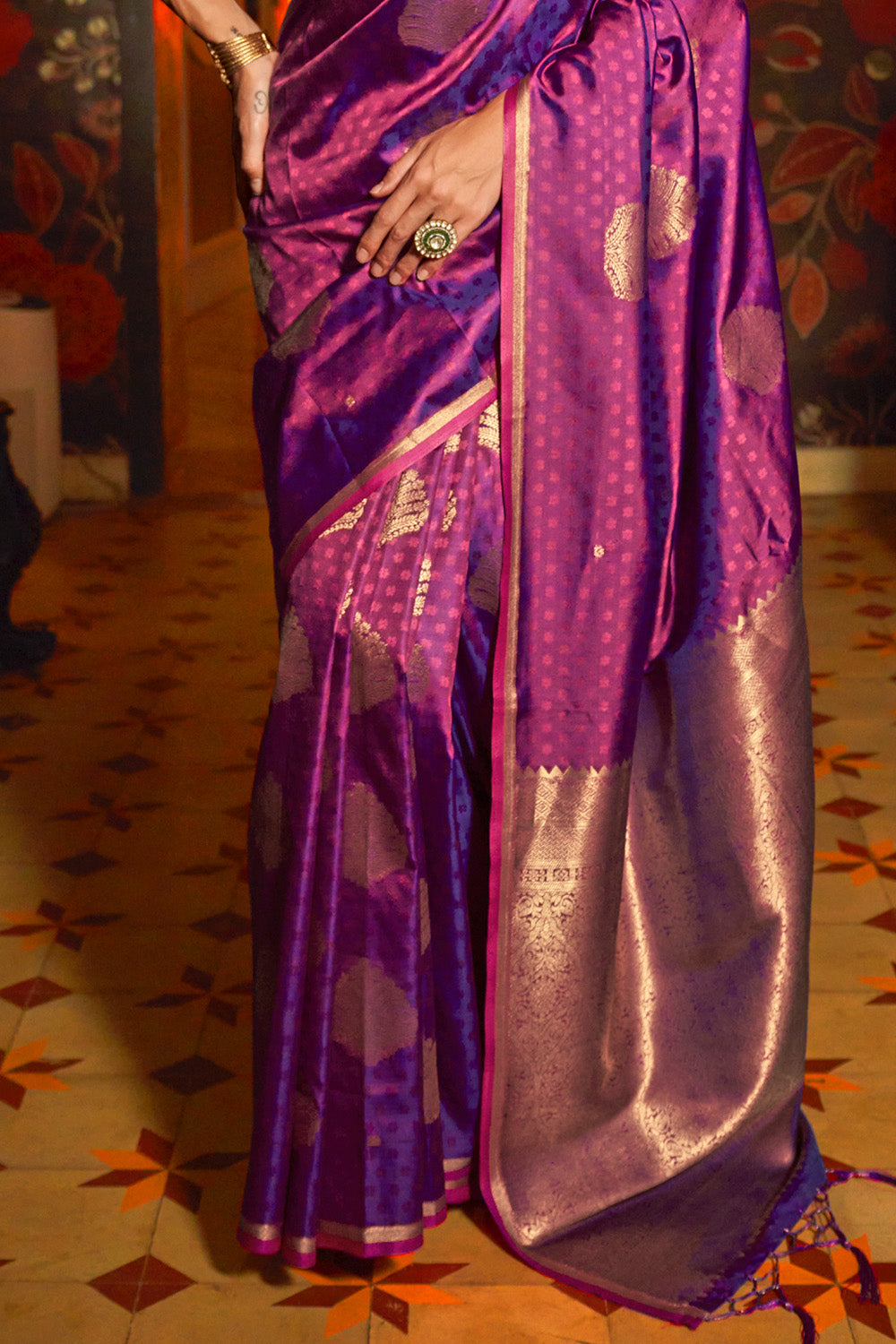 Royal Purple Banarasi Saree With Brocade Blouse