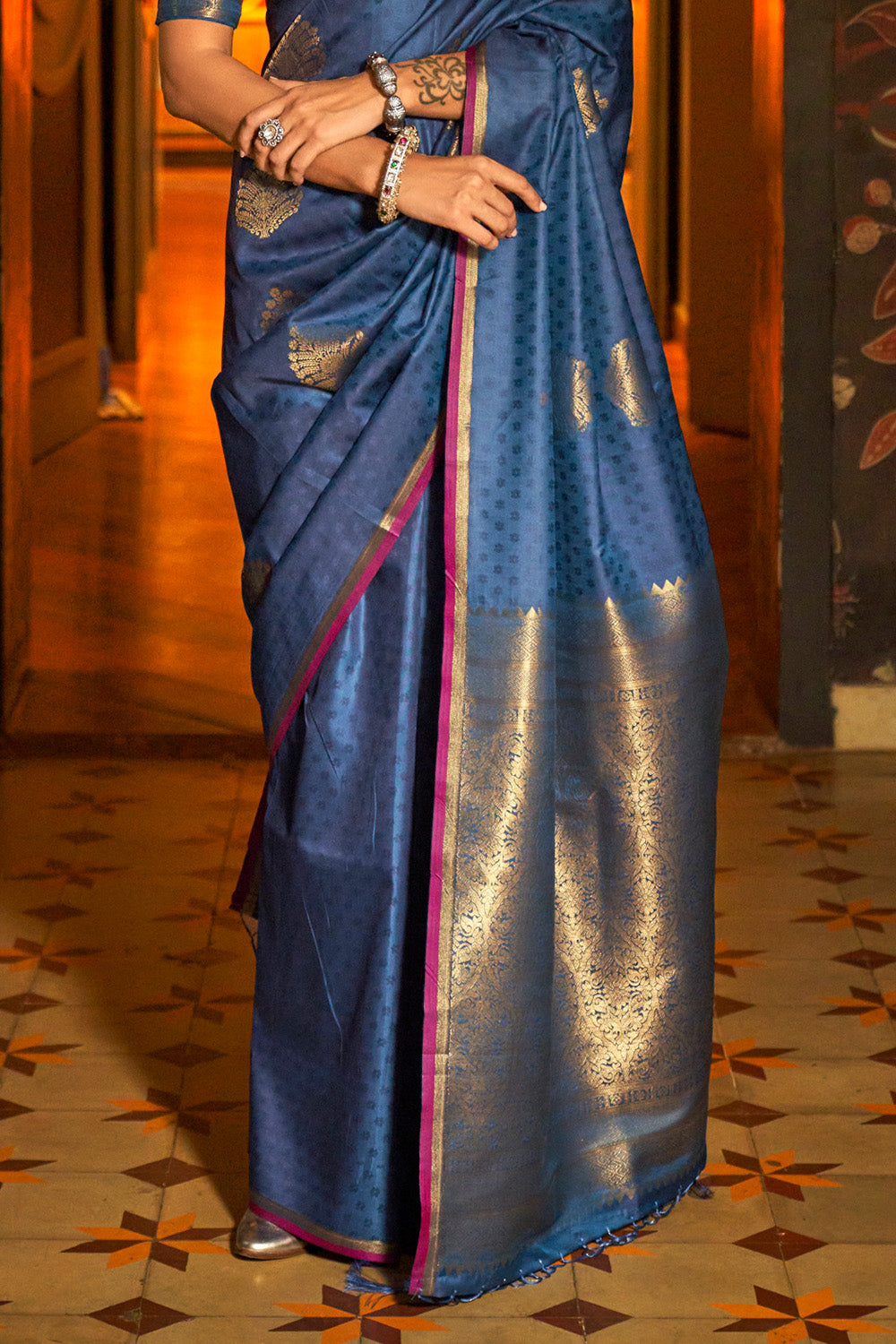 Navy Blue Banarasi Saree Heavy With Brocade Blouse