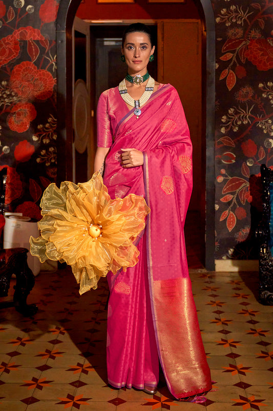 Pink Banarasi Saree Heavy With Brocade Blouse