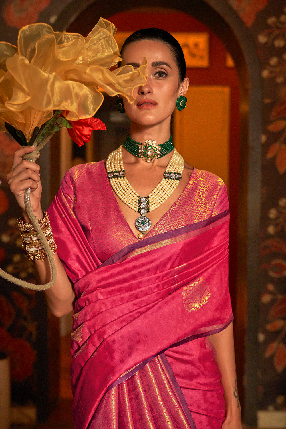 Pink Banarasi Saree Heavy With Brocade Blouse