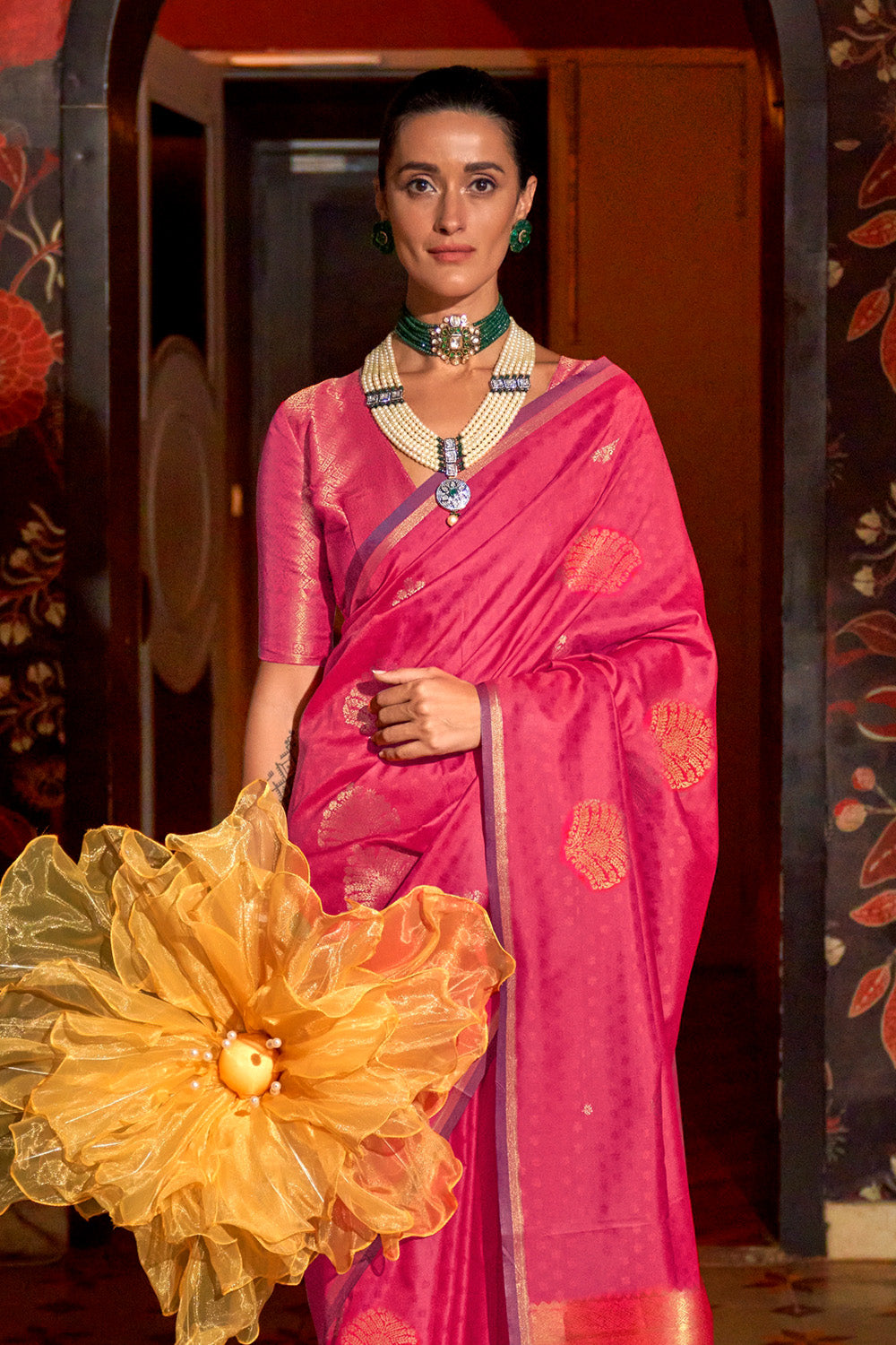 Pink Banarasi Saree Heavy With Brocade Blouse