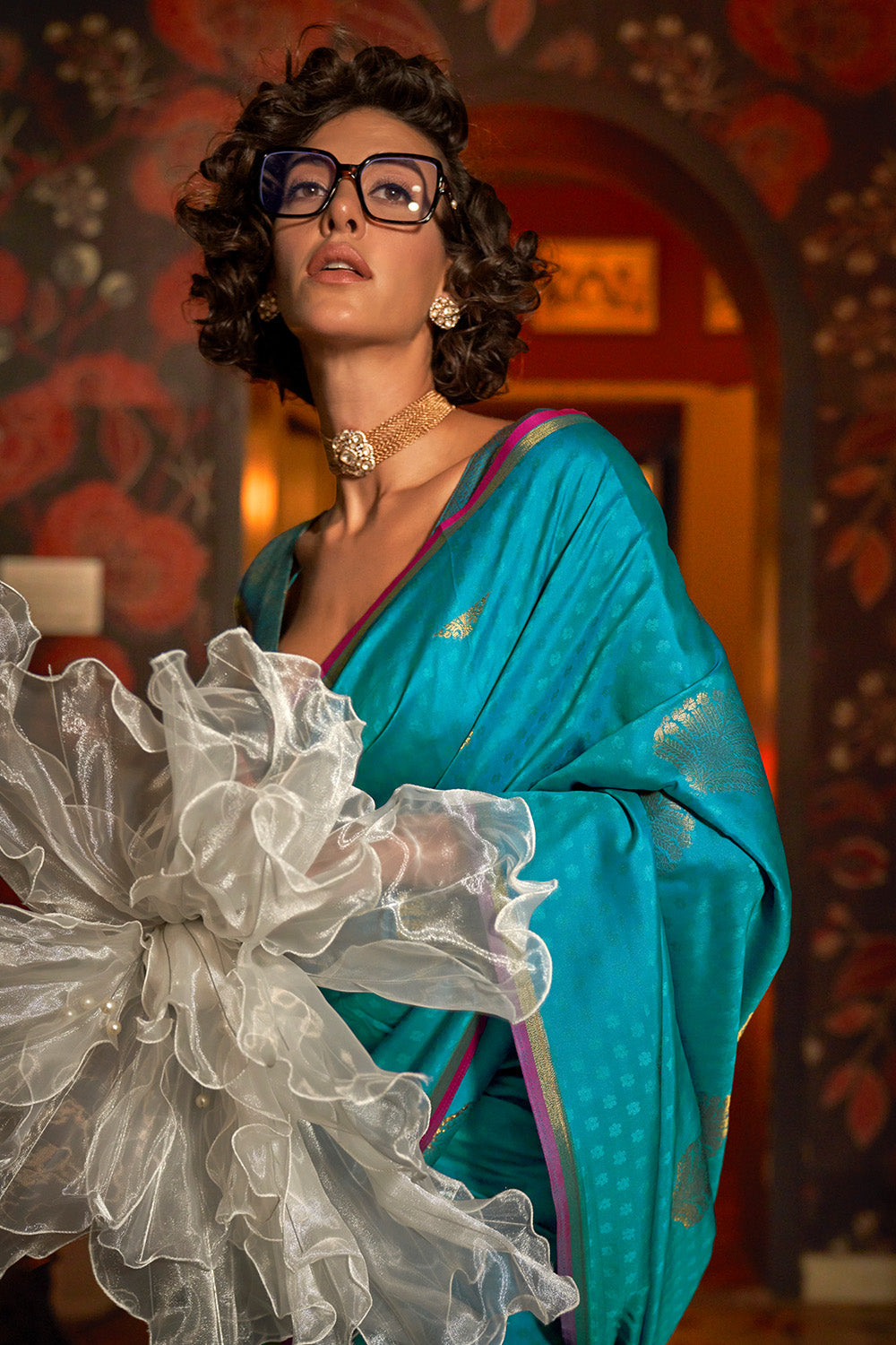 Teal Banarasi Saree Heavy With Brocade Blouse