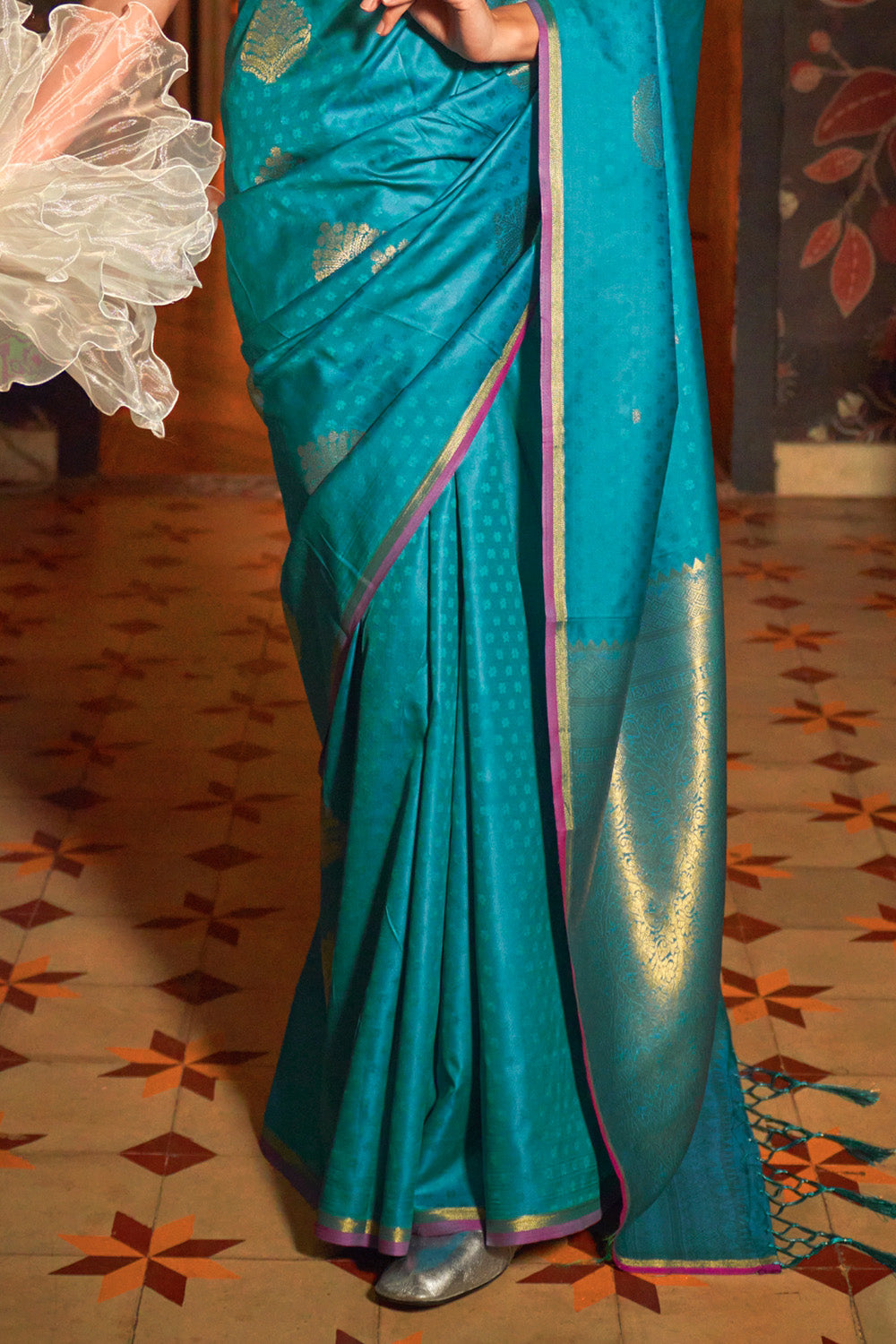Teal Banarasi Saree Heavy With Brocade Blouse