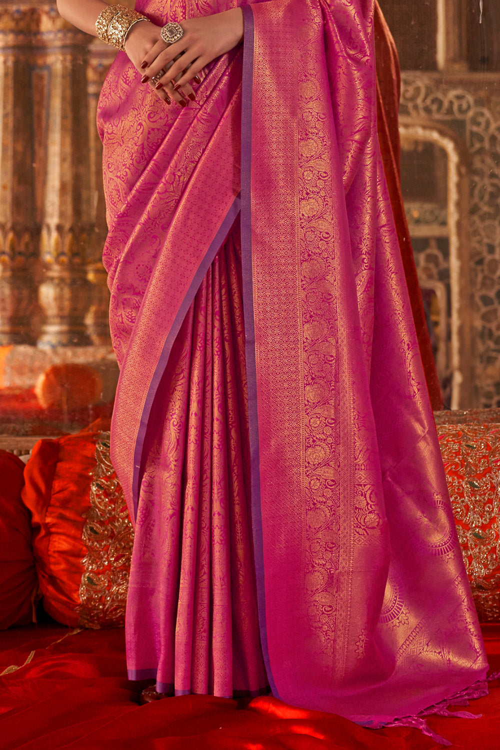 Fuchsia Heavy Banarasi Saree With Blouse