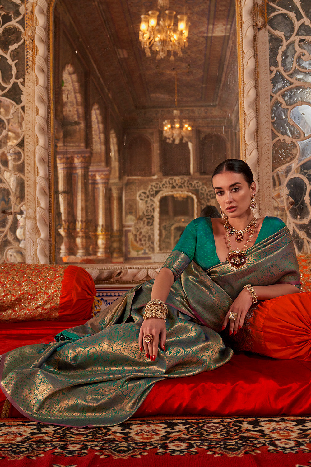Green Heavy Banarasi Saree With Blouse