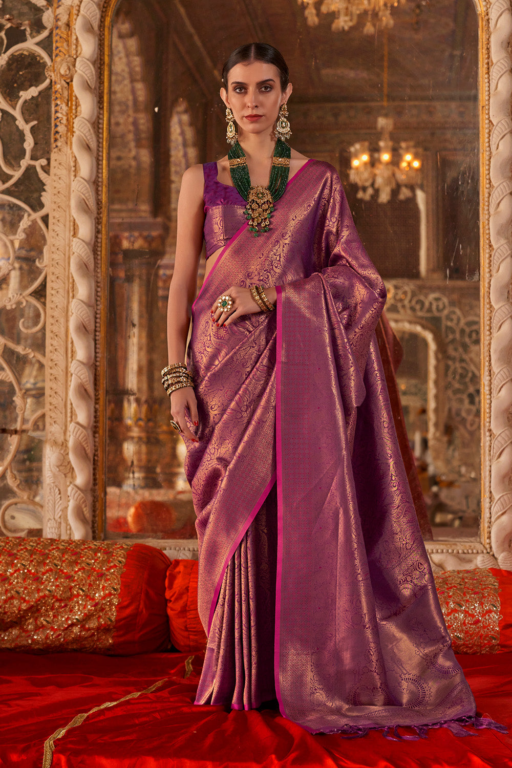 Purple Heavy Banarasi Saree With Blouse