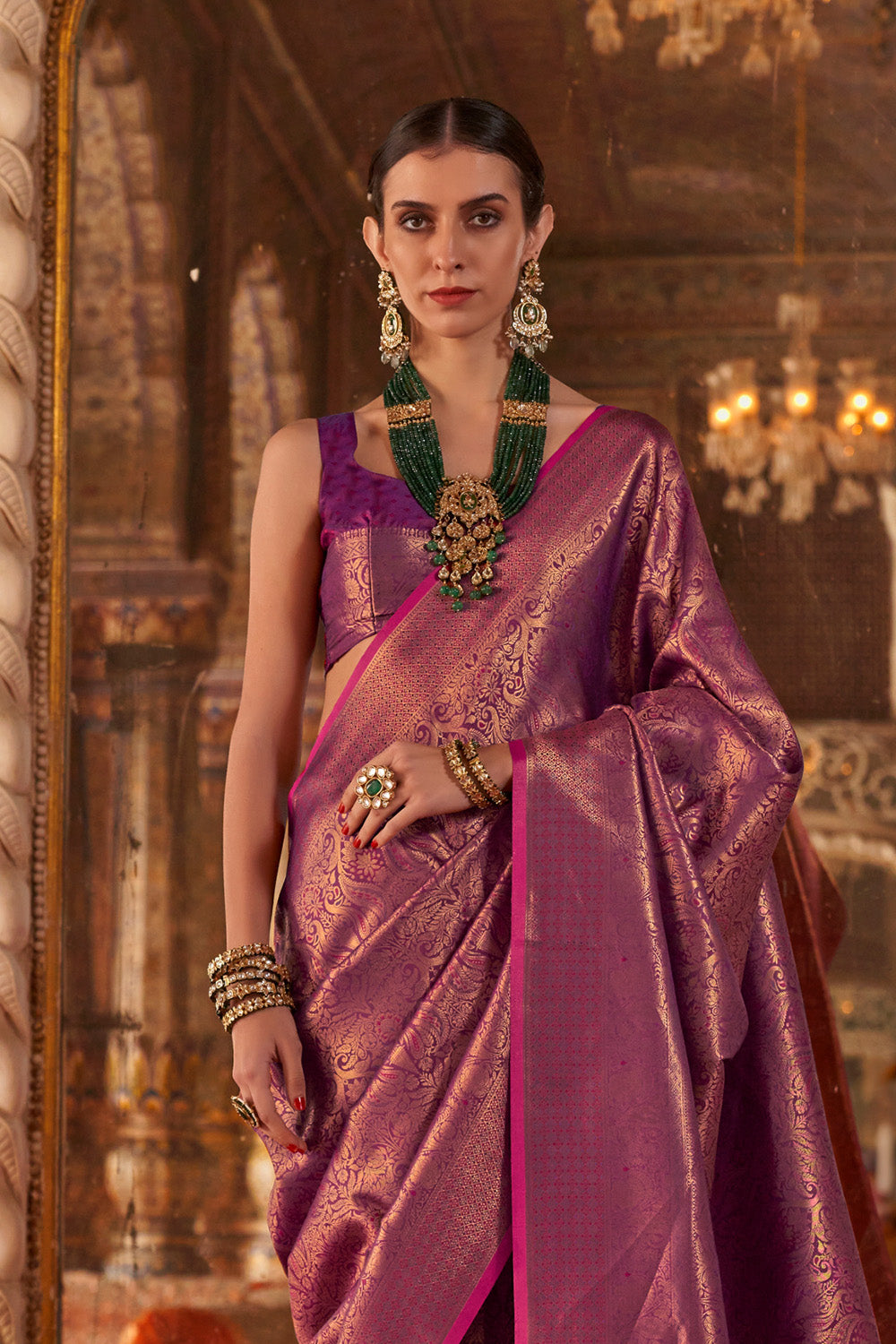 Purple Heavy Banarasi Saree With Blouse