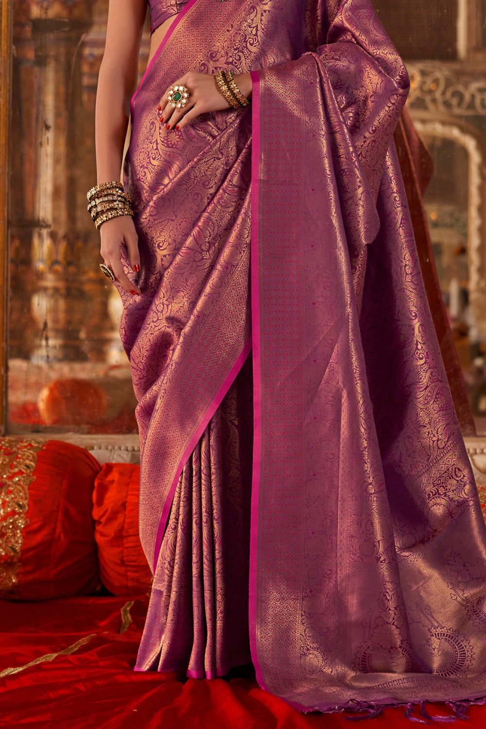 Purple Heavy Banarasi Saree With Blouse
