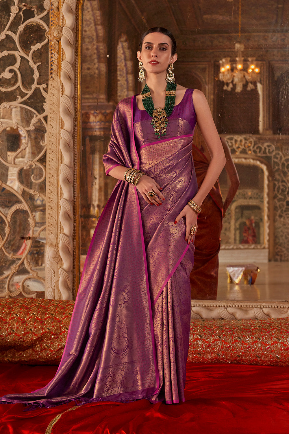 Purple Heavy Banarasi Saree With Blouse