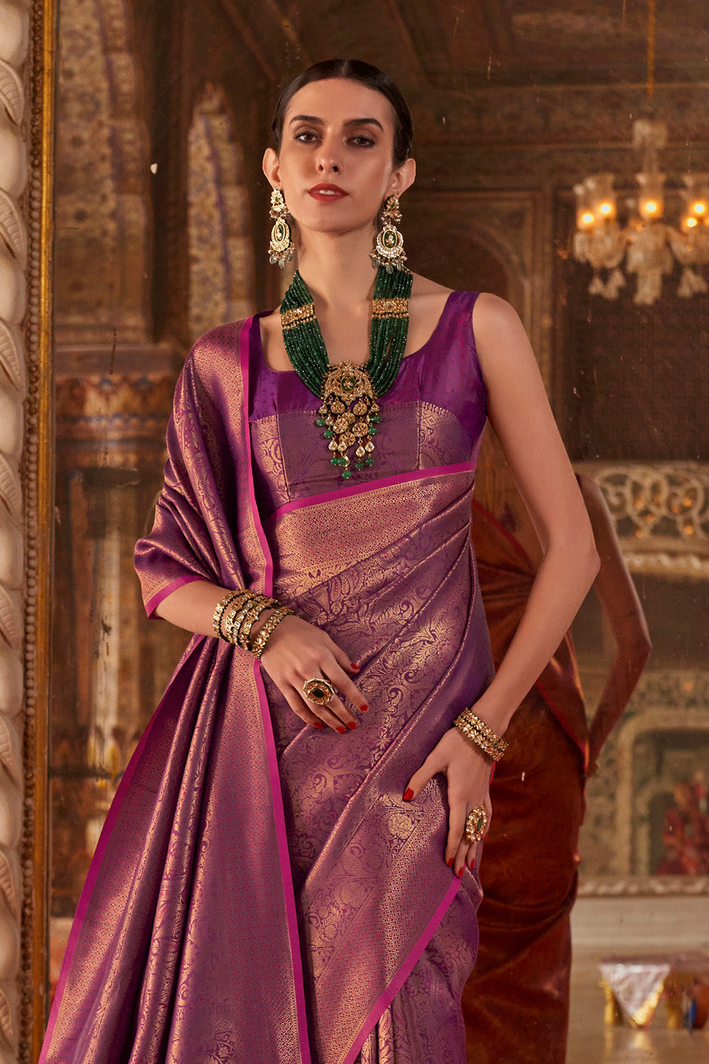 Purple Heavy Banarasi Saree With Blouse