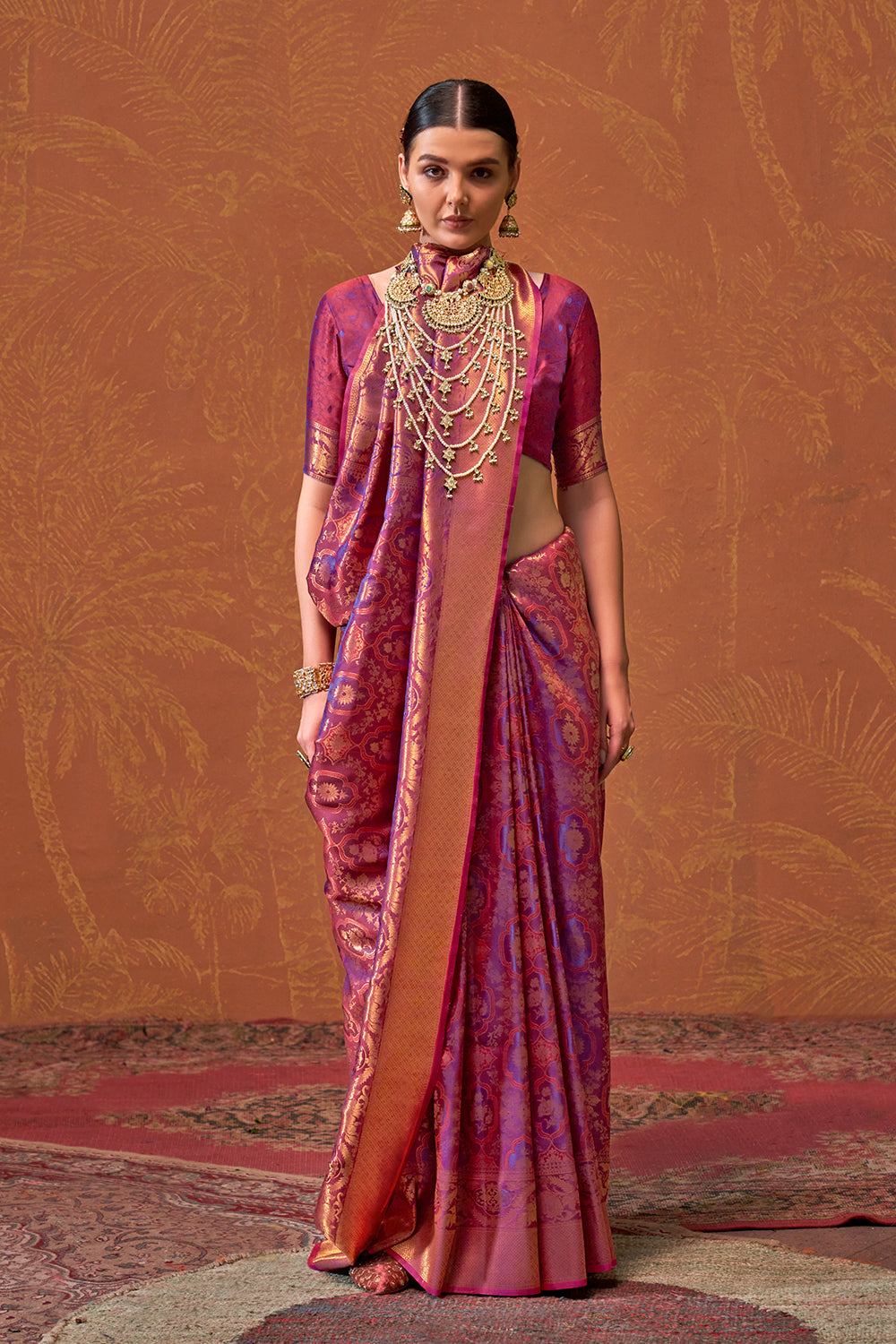 Lilac Banarasi Motif Sarees With Blouse