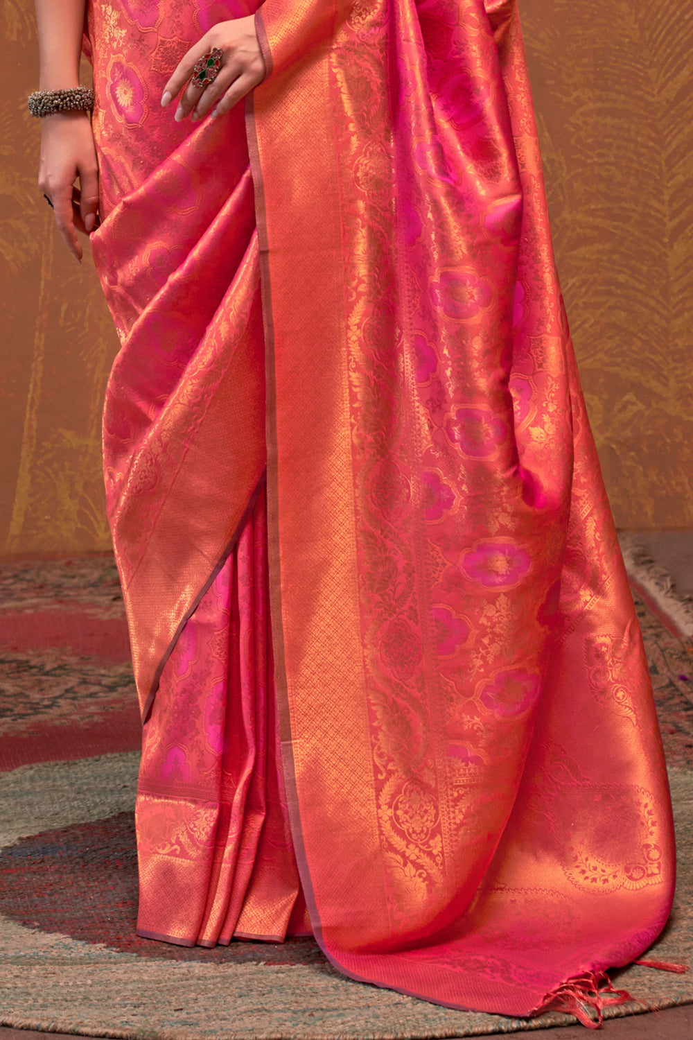 Pink Banarasi Motif Sarees With Blouse