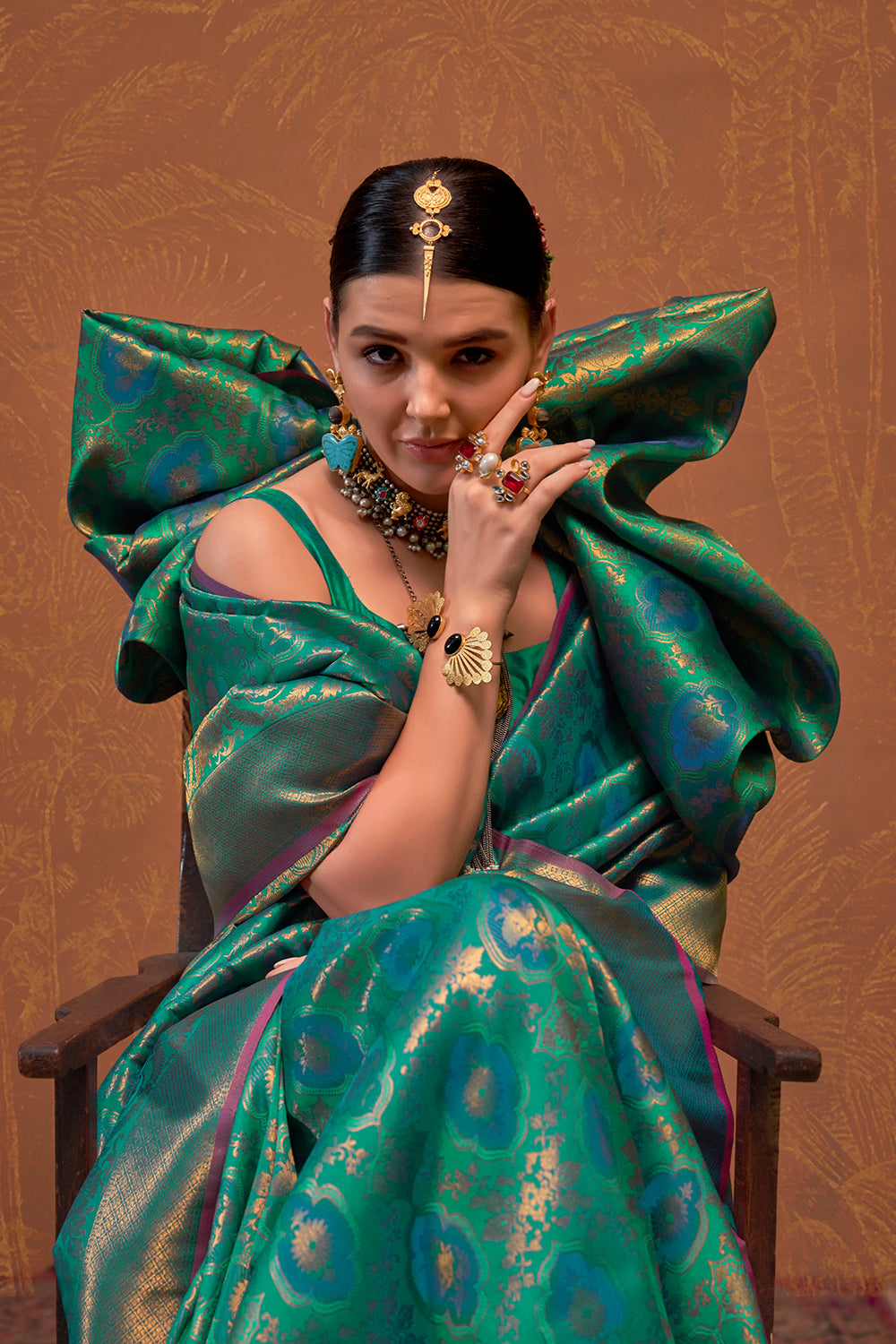 Green Banarasi Motif Sarees With Blouse