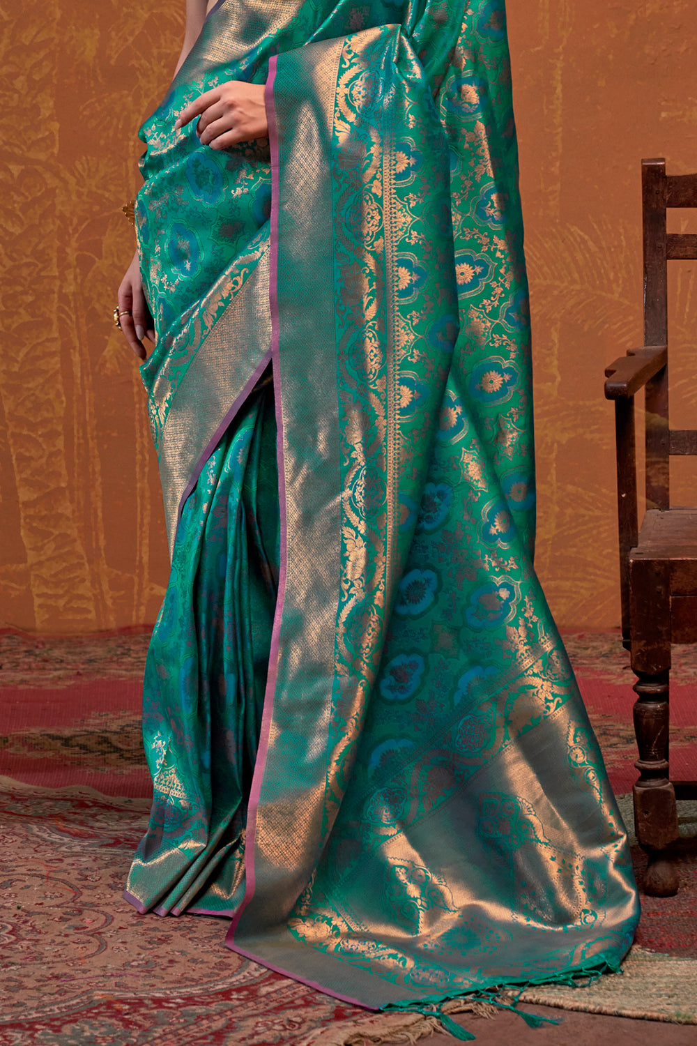 Green Banarasi Motif Sarees With Blouse
