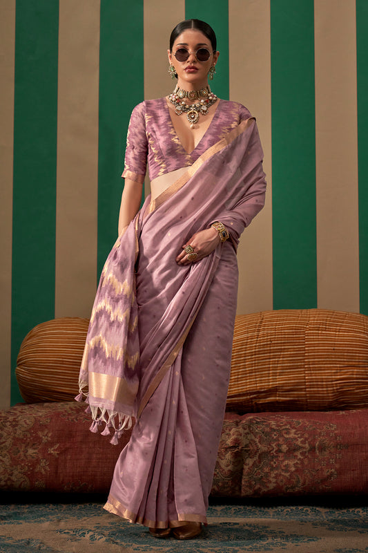Lilac Elegant Ikkat Sarees With Blouse