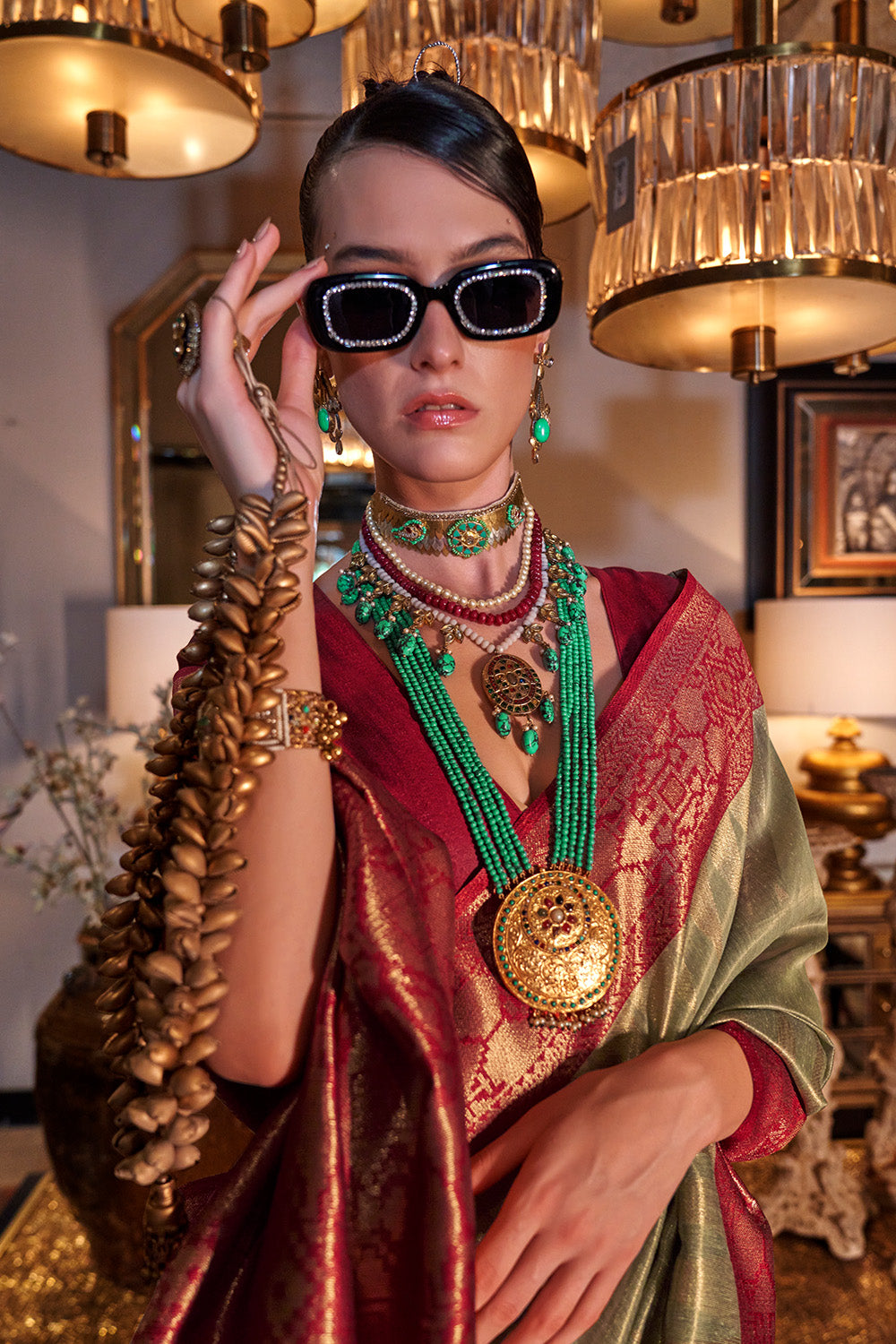 Light Green Zari Tissue Saree With Pallu And Blouse