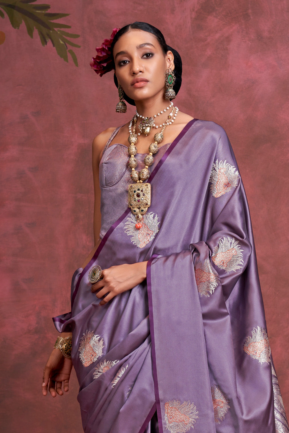 Purple Tone Banarasi Saree Zari Pallu And Blouse