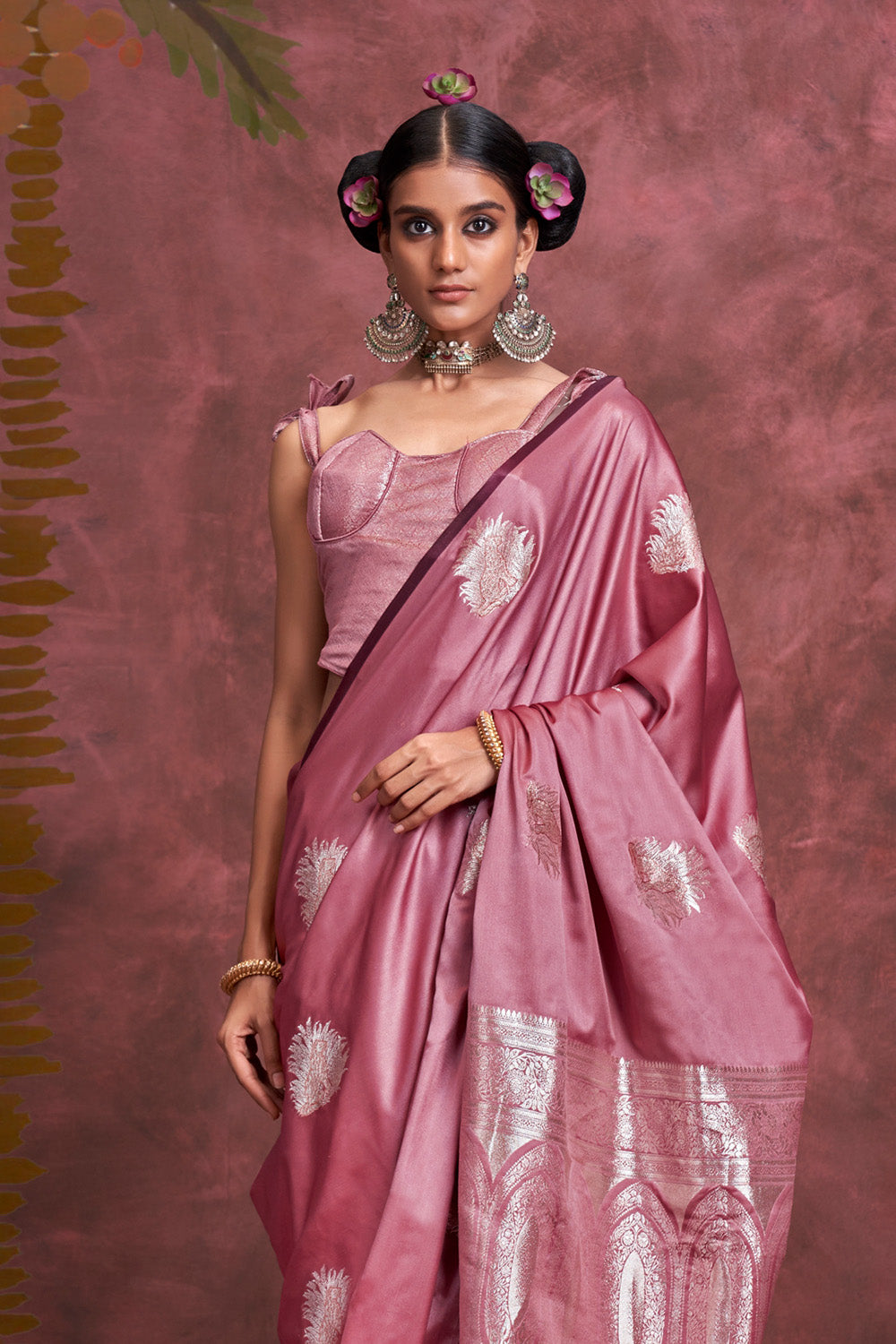 Pink Tone Banarasi Saree Zari Pallu And Blouse