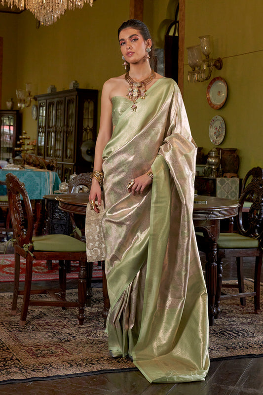 Light Green Dharmavaram Weaving Saree With Blouse