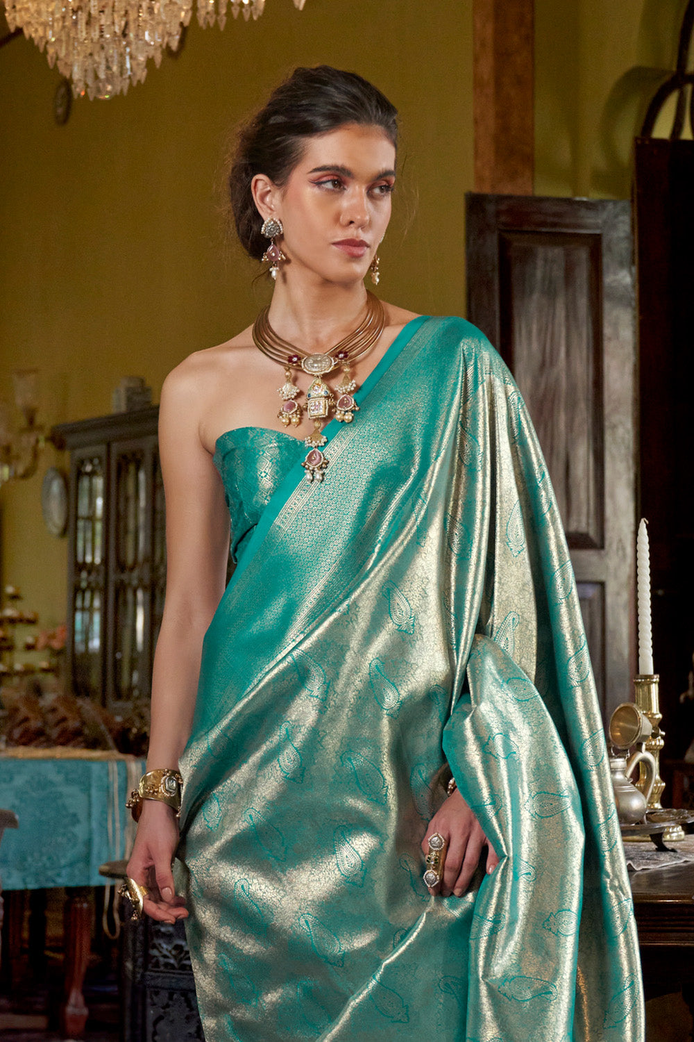 Green Dharmavaram Weaving Saree With Blouse