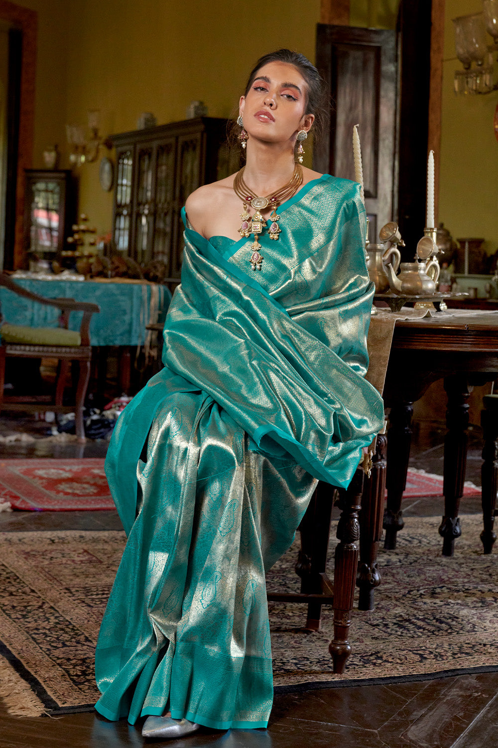 Green Dharmavaram Weaving Saree With Blouse