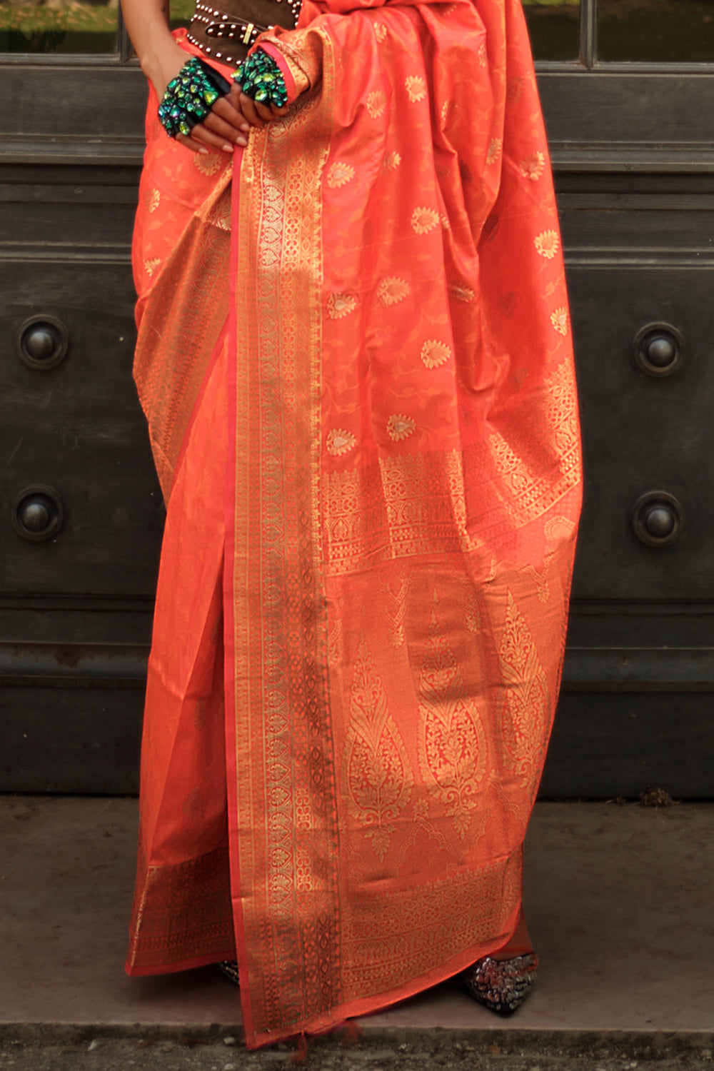 Orange Soft Saree Contrast Pallu With Blouse