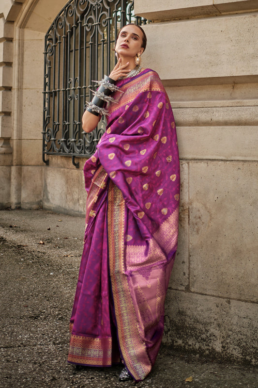 Purple Soft Saree Contrast Pallu With Blouse