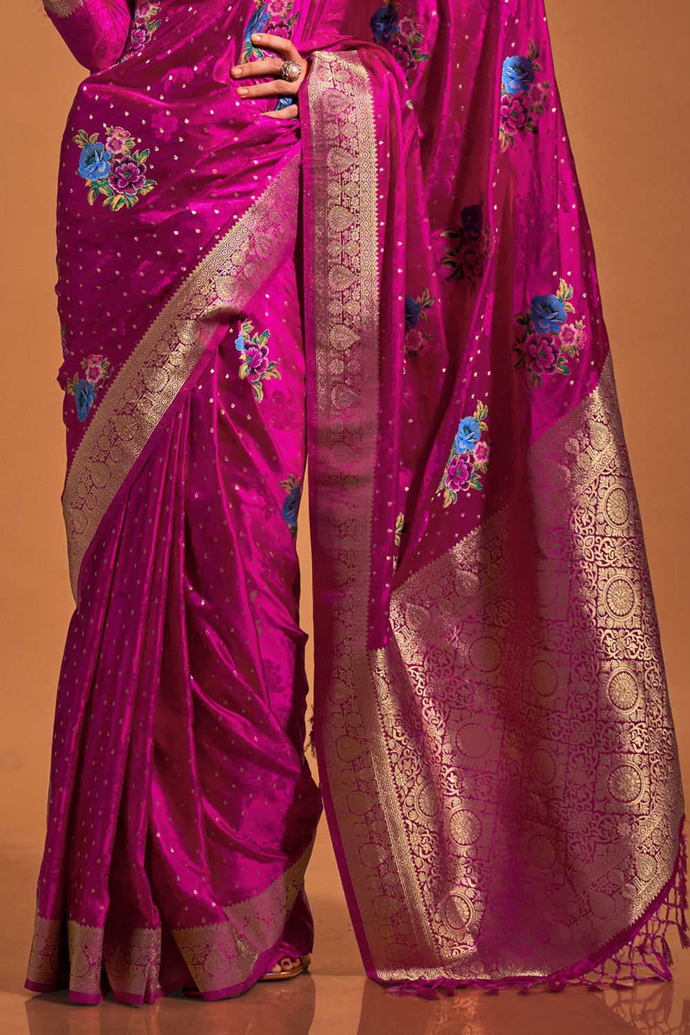 Magenta Multicolor Flower Print Saree With Blouse