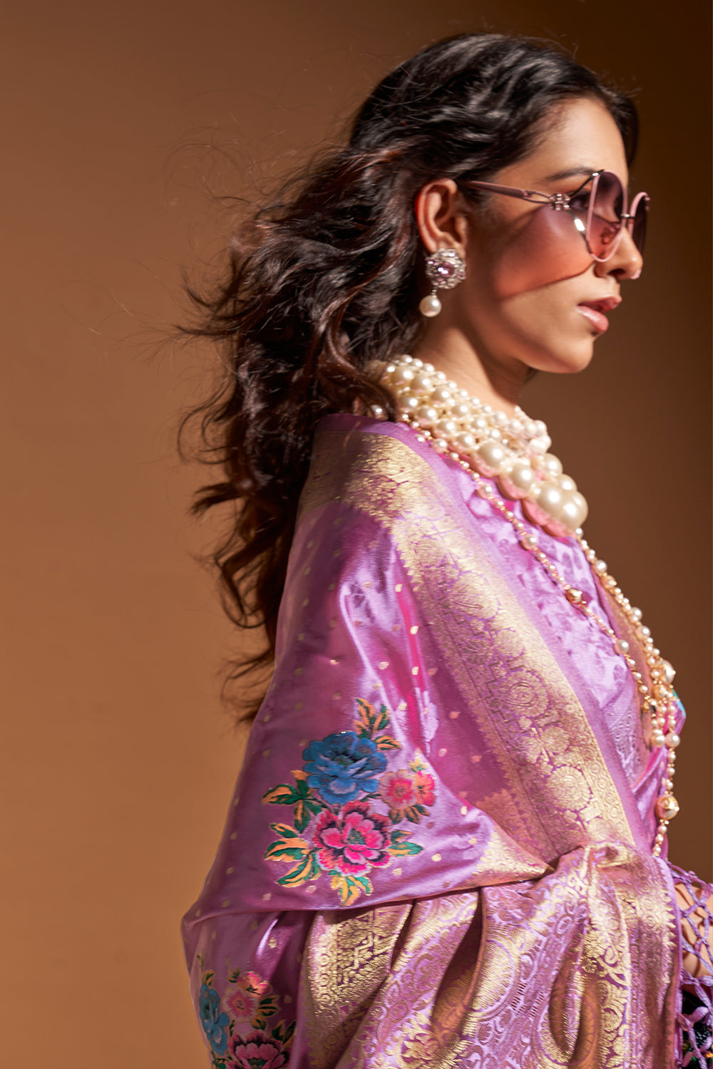 Light Pink Multicolor Flower Print Saree With Blouse