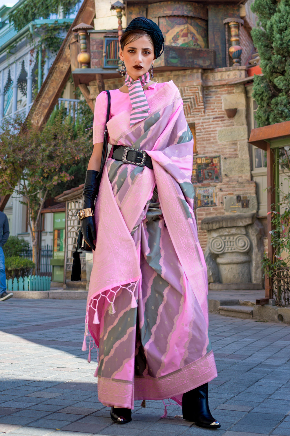 Multicolor Rangkaat Katan Saree With Pink Blouse