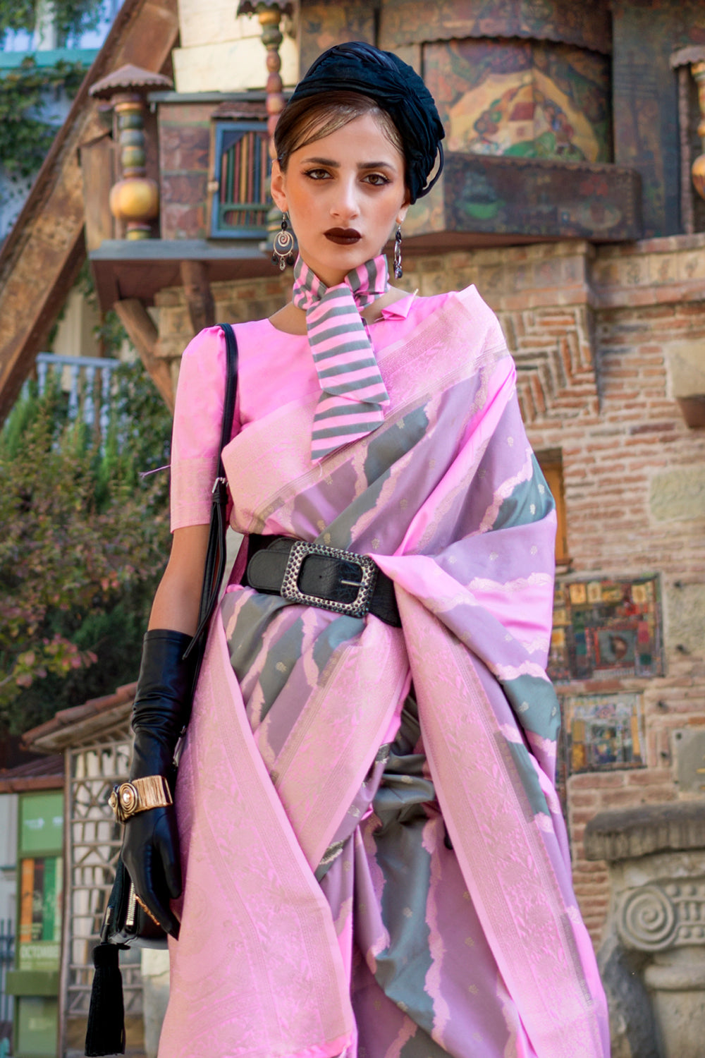 Multicolor Rangkaat Katan Saree With Pink Blouse